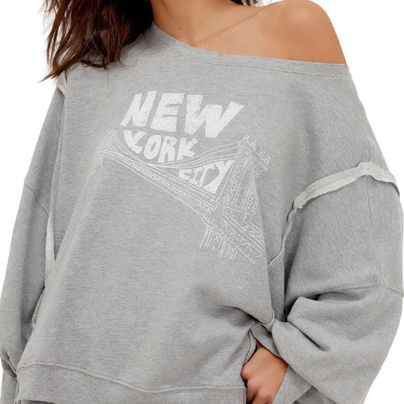 Free People Tops - Free People NYC Graphic Camden Pullover Sweatshirt New York Grey Large 12 14 NWT